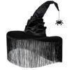 Black Witch Hat for Women, Halloween Costume Hat with Dangle Fringe, Hocus Pocus Party Halloween Decor & Accessories
