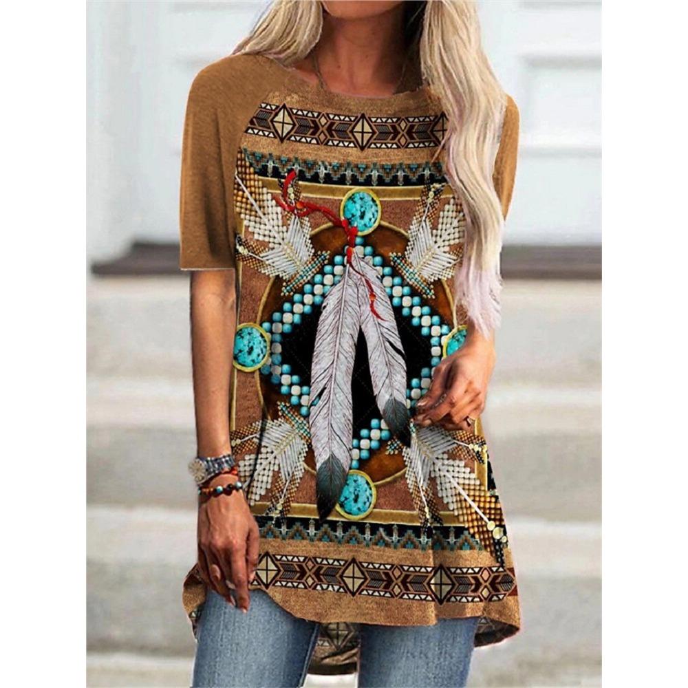 Estilo Étnico Indio Impresión 3D Camisetas Largas Moda Femenina Streetwear Camiseta de Manga Corta Oversize Camisetas para Mujer Tops Ropa