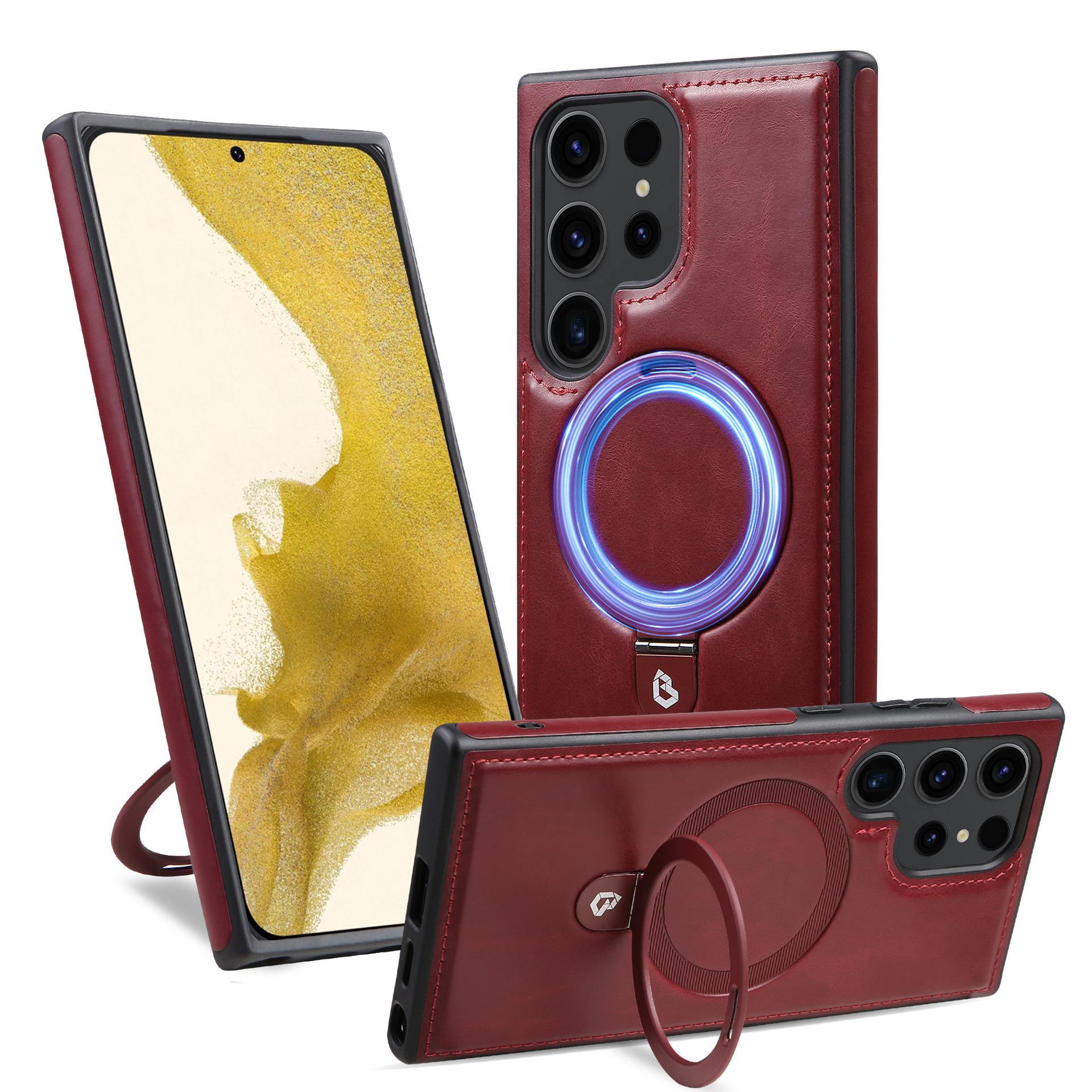 Samsung S26 Ultra/S25 Plus Anti-Fall Leather Case with Magnetic Stand Samsung S23 Ultra