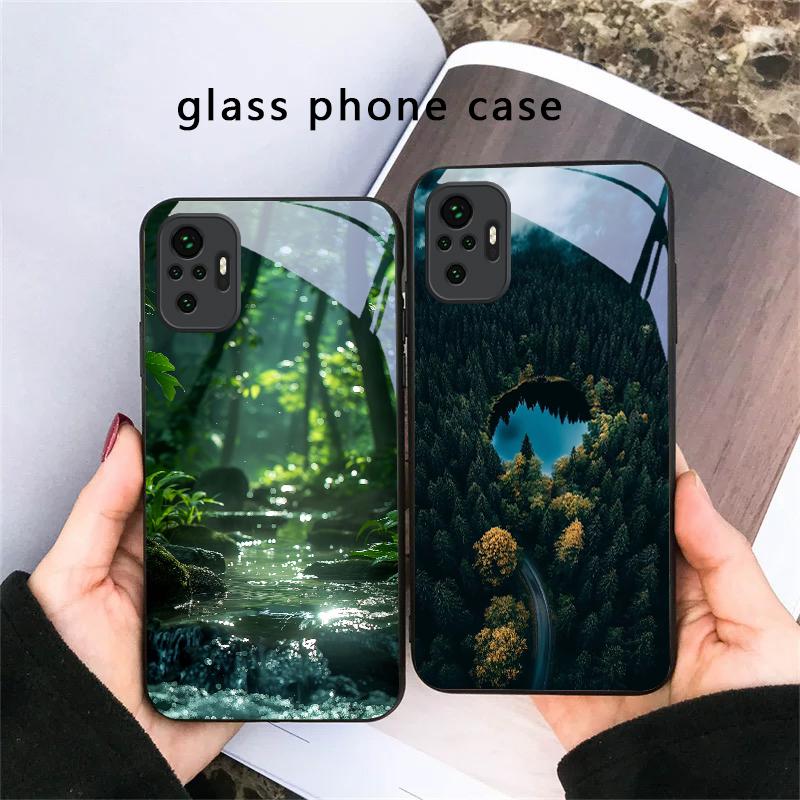 Forest Stream Pattern For Redmi Note 14 Pro+ 13 Pro 8 9 9S 12S 10 Pro 11 12 13C 14C A3 12 13 K60 Ultra Black Glass Phone Case