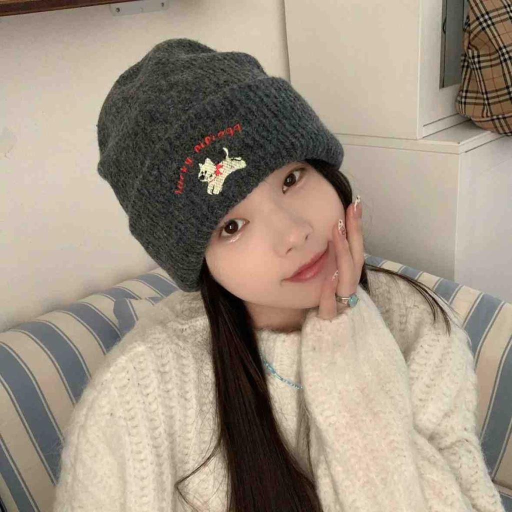 Warm waxy puppy~ Grandma Chen keeps her own versatile embroidered knitted wool hat to show her face. New cold hat for autumn and winter