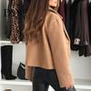 Short Style Jacket Women Woolen Turn-down Collar Solid Color Single Button Closure Coat Loose Fall Type Thermal Long Sleeved Commuting Dating