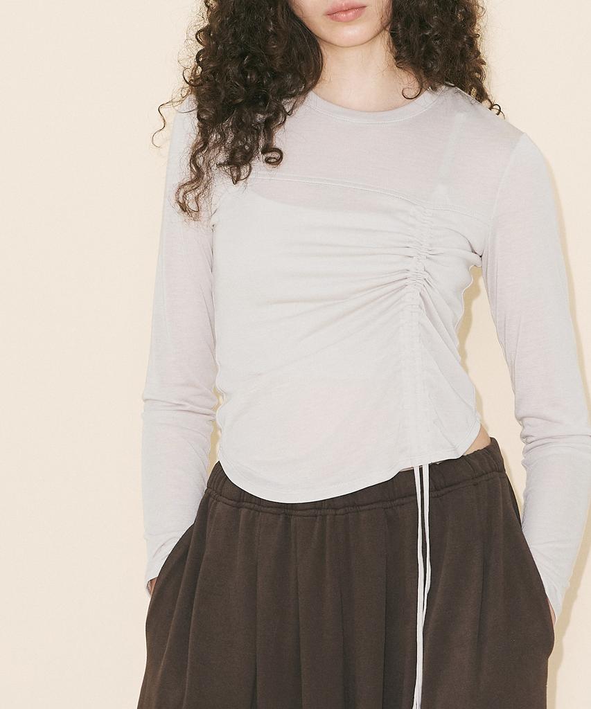 Yuupeu Asymmetrical Shirred T-Shirt - Oatmeal