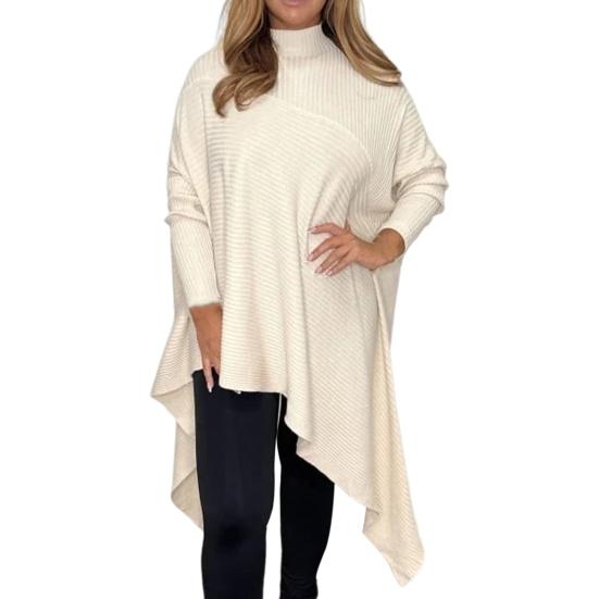 Women Tops High Collar Long Sleeve Solid Color Irregular Hem Pullover Tops Loose