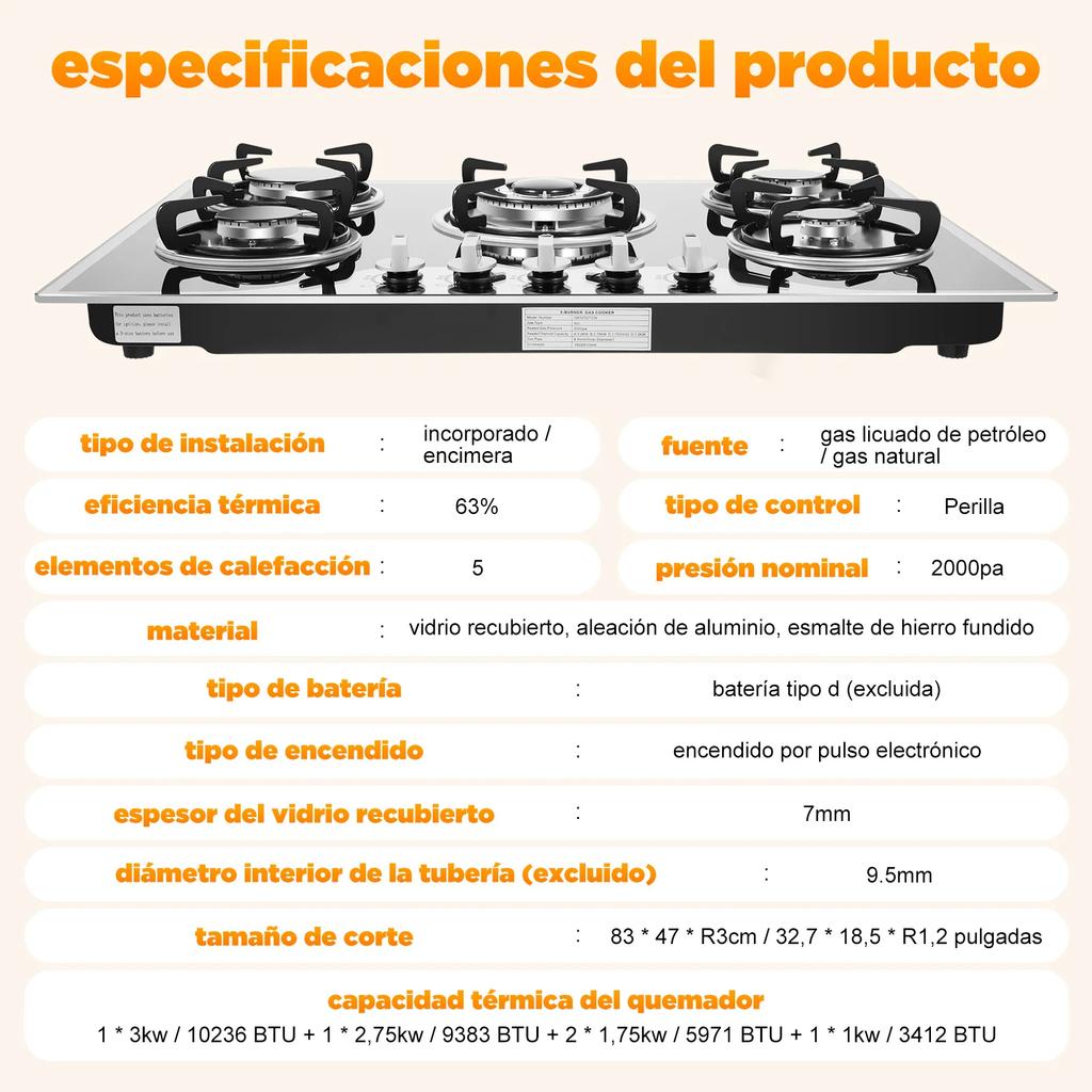 5-Burner Gas Stove, 30" x 20" Gas Cooktop W|Coated Glass, Electronic Pulse Ignition Countertop Stove for Home Restaurant Kitchen