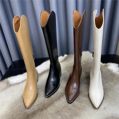 Rindslederversion~ Leder V-Ausschnitt Western-Cowboystiefel Damen High Heel Spitz Ritterstiefel Lange Stiefel Hohe Stiefel Reißverschluss Lange Stiefel