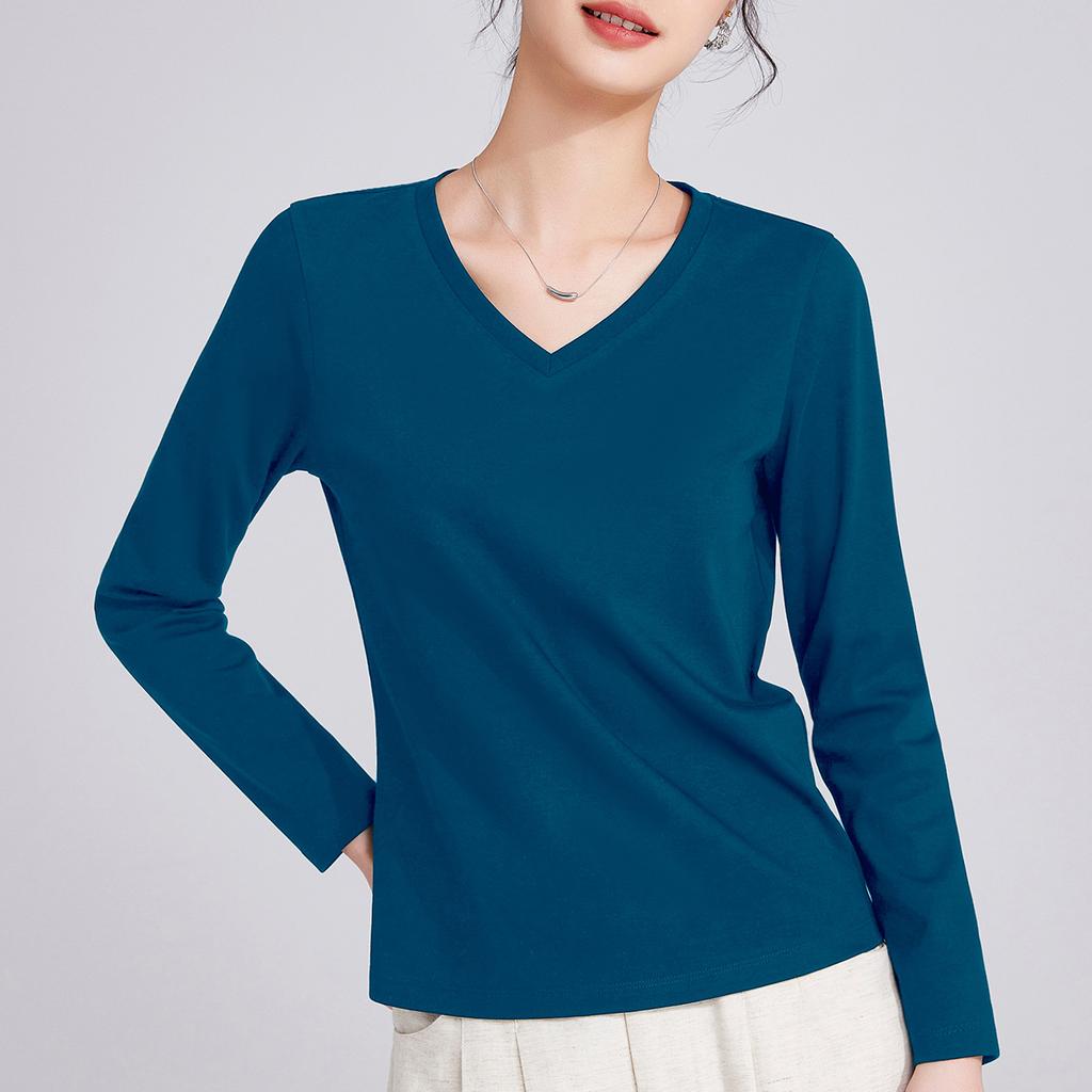 White Women's Long-sleeved Bottoming Shirt Spring and Autumn New Shirt with T-shirt Mercerized Cotton Stunning Top