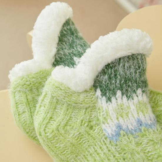 Knitted Slipper Socks Fluffy Winter Ankle Socks with Grips Non Indoor Warm Socks Slip Low Cut