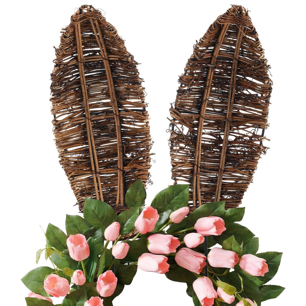14.5-inch Easter Grapevine Bunny Ear Wreath Accessory With Wire Rattan Wreath Decoration