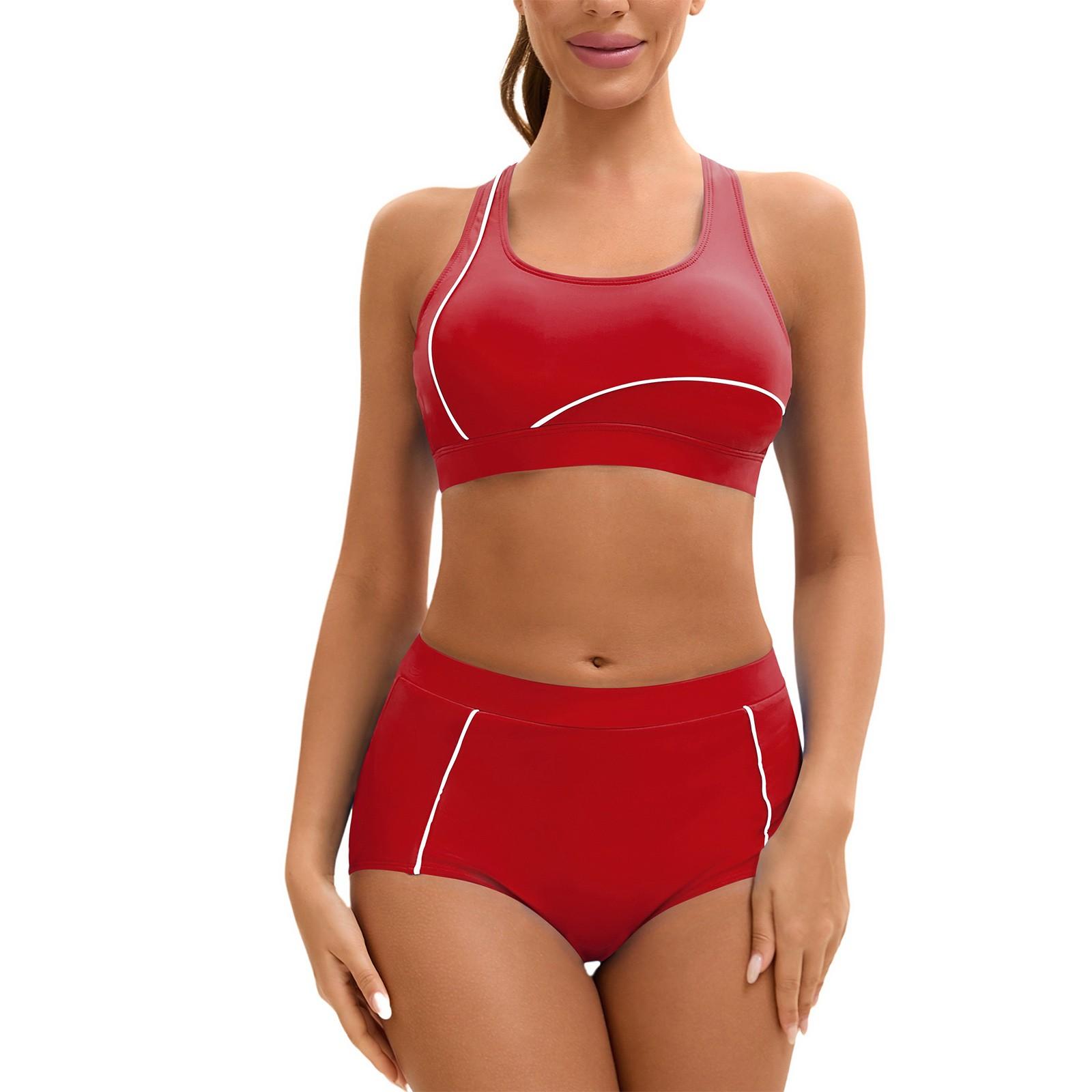 

Женский сексуальный раздельный купальник бикини со стальным креплением и накладкой на грудь L красный