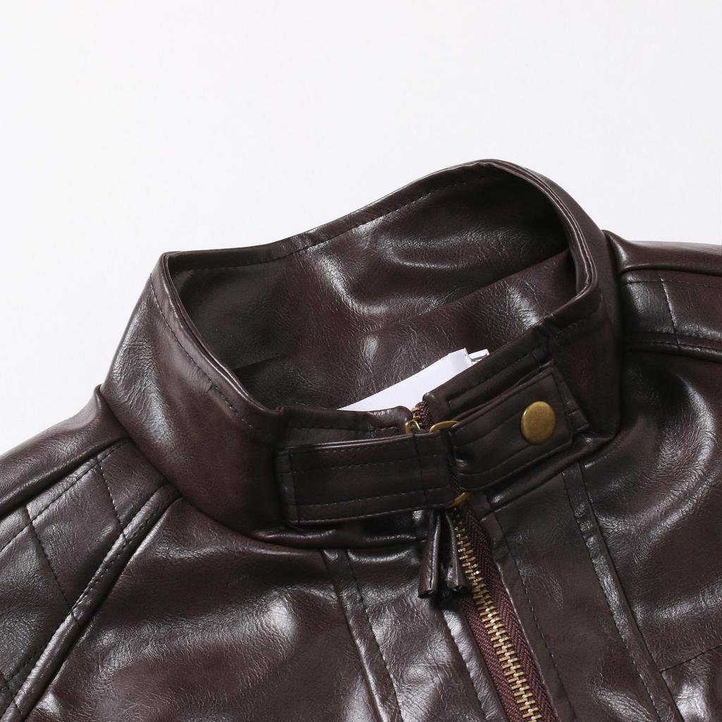 2023 Herren Lederjacke im Used-Look - Europäischer & Amerikanischer Punk-Stil mit Stehkragen