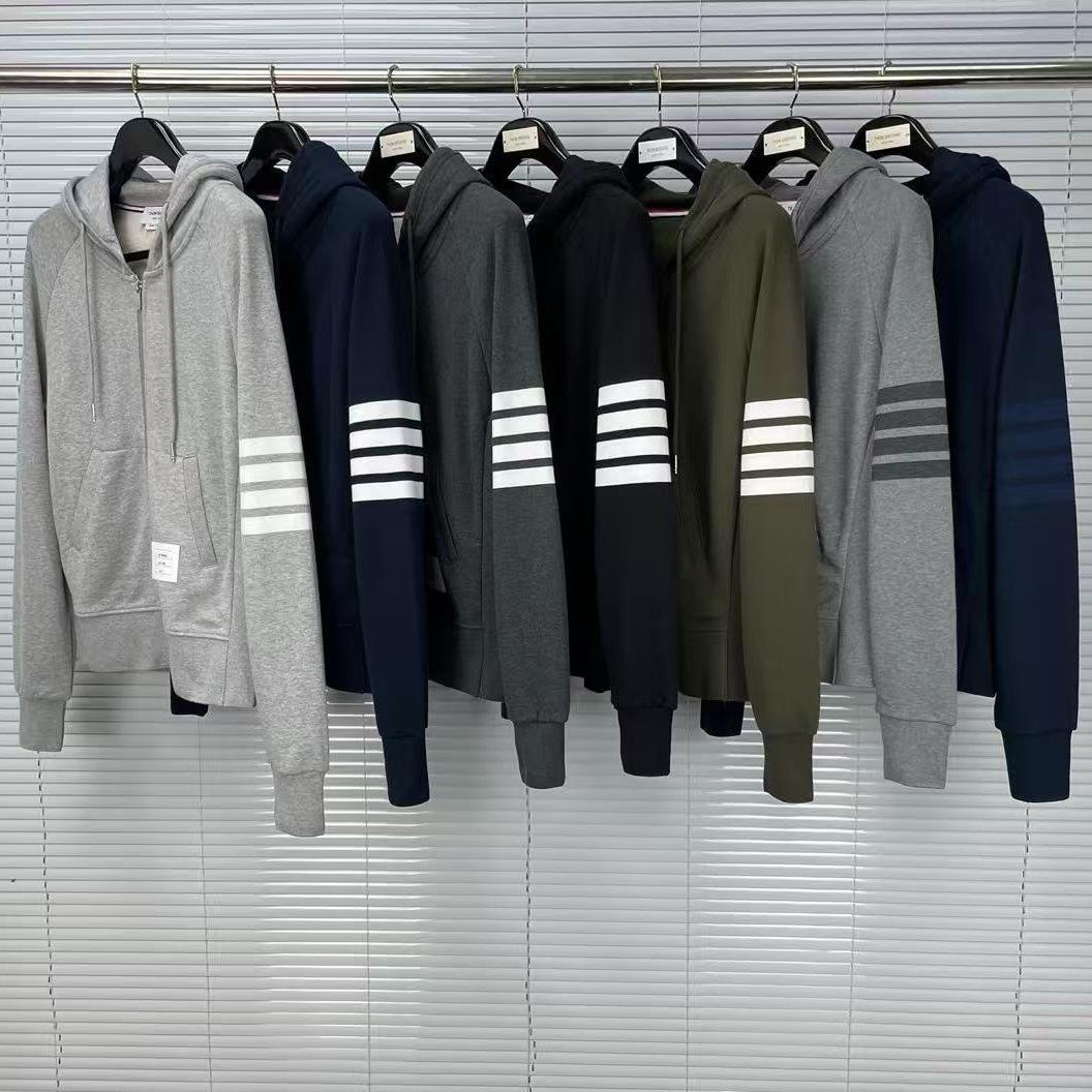

High-Quality Trendy Brand Hooded Sweatshirt with Four Bars - Spring/Autumn Style Zipper Jacket for Couples Small