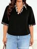 Damen Plus Size Patchwork-T-Shirt mit Leopardenmuster - Frühling/Sommer Kurzarm