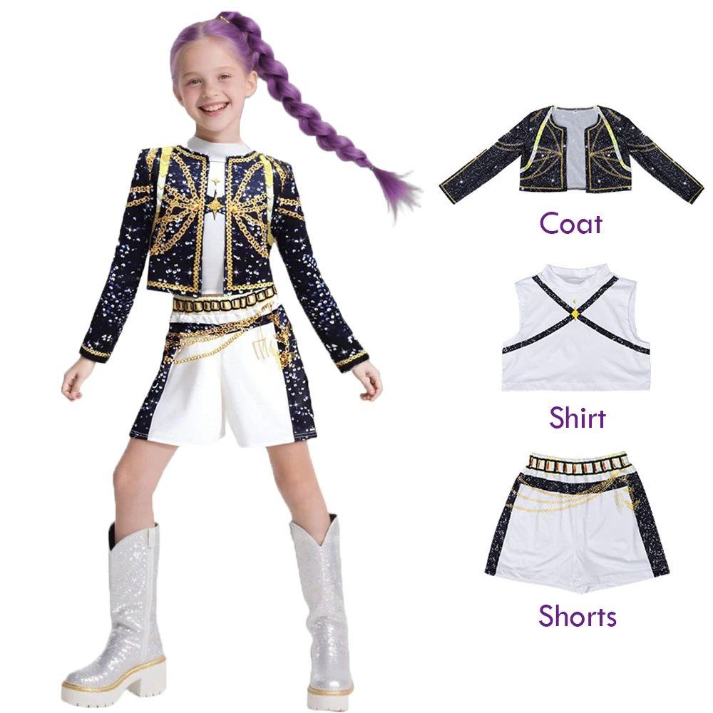 Rummi Zoe Meisjes Cosplay Kostuum Pruik Ketting Verkleedkostuum Film Cosplay Voor Meisjes Halloween Carnaval Poeriem Feest Cosplay Outfit 11-12 Years (160) black