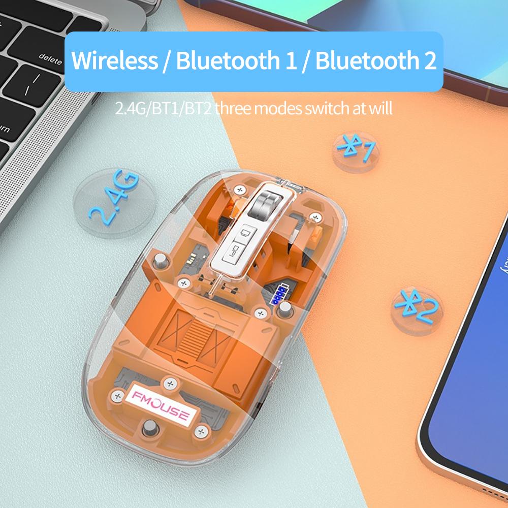 New Transparent Gaming Mouse Bluetooth Wireless Mouse with RGB Light Rechargeable Mouse for PC Gamer Notebook Laptop Accessories