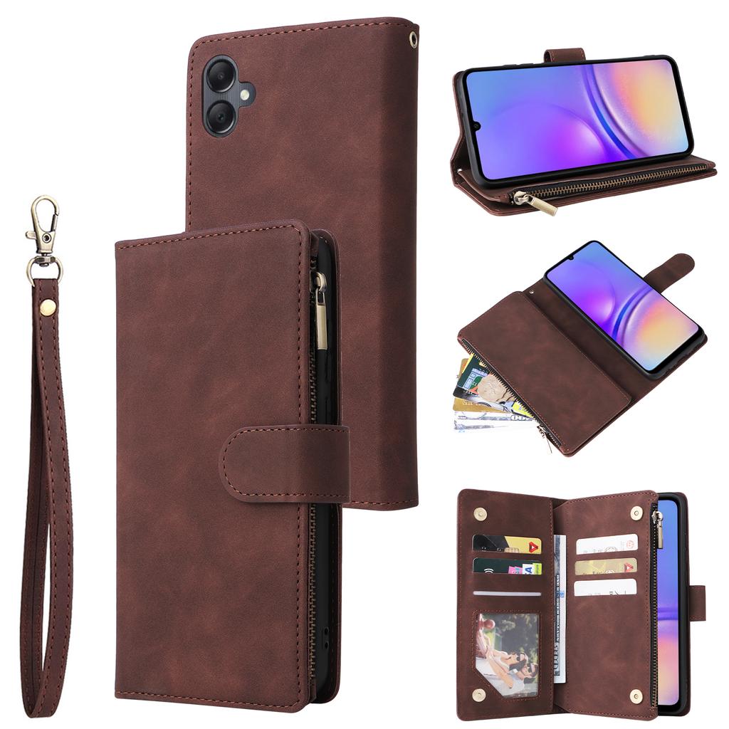For Samsung Galaxy A05 4G Case Multiple Card Slots Anti-fall Zipper Pocket Leather Phone Cover
