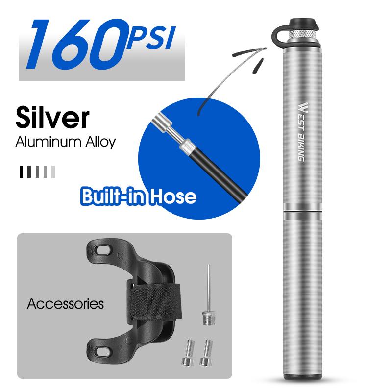 WEST BIKING Tragbare Fahrradpumpe Aluminiumlegierung Fahrrad Luftpumpe Reifenfüller Schrader/Presta Universal Rennrad Zubehör