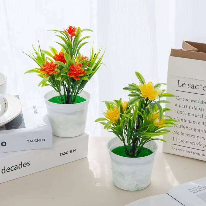 Artificial Flowers Bonsai Vase Home Decor Mini Potted Festival Wedding Decorative Ornamental Flowerpot Bathroom Windowsill Cheap