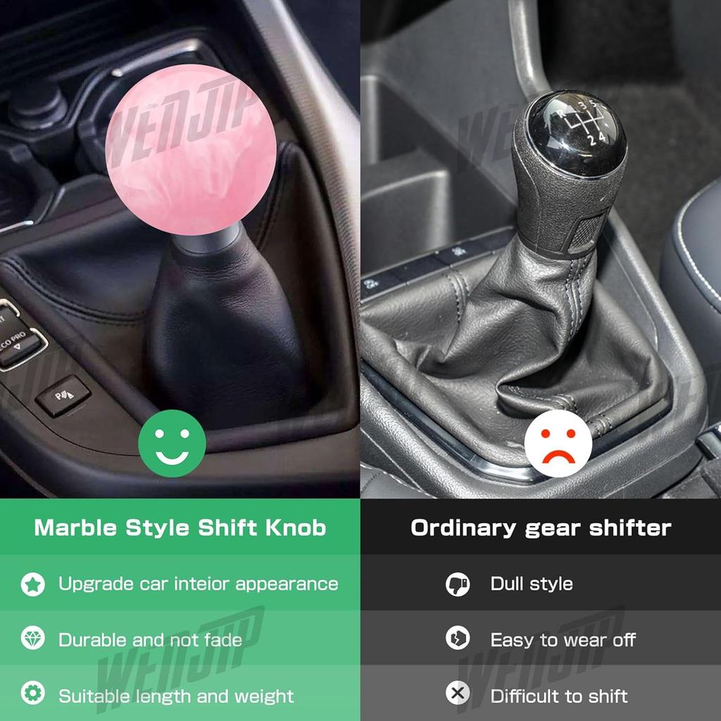 Marble Style Round Ball Shift Knob - Universal Fit For 5 & 6 Speed Manual/Automatic Vehicles, With 3 Adapters HTRACING (Light Pink)