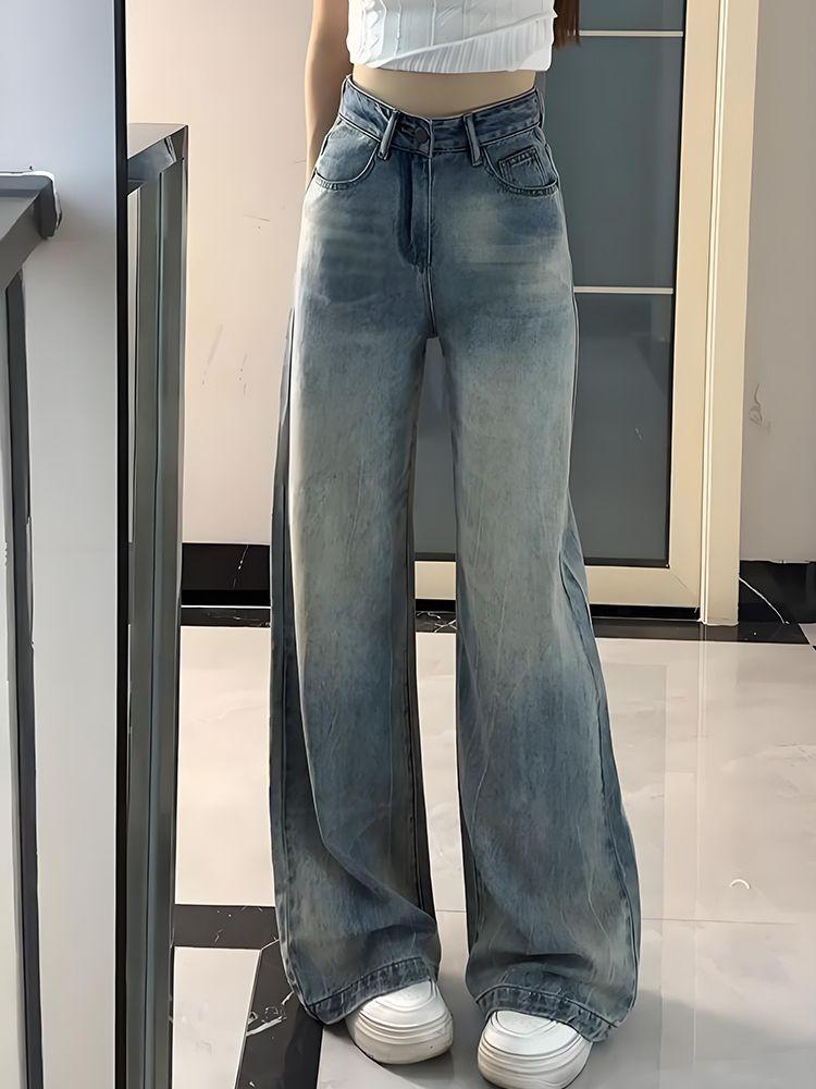 

Comfortable High Waist Design Niche Wide Leg Jeans Women Autumn Washed Loose Skinny Hundred Straight Long Pants Jeans for Women Long Denim Pants XS
