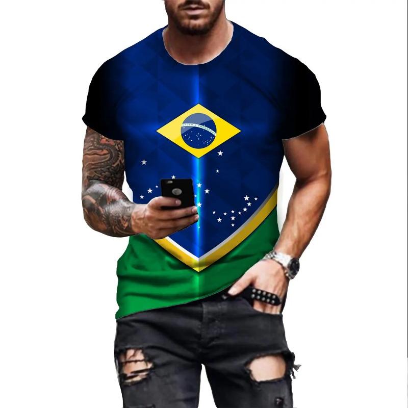 Pánská móda Brazílie Tričko Harajuku Pánské Vlajka Brazílie 3D Tisk Ležérní Sportovní Tričko Ležérní Krátký Rukáv Birl Tričko