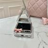 For Samsung Galaxy Z Flip 5 4 3 Z Flip5 ZFlip 5 ZFlip5 Case 3D Pink Bow Crossbody Chain Shockproof Cover With Bracelet