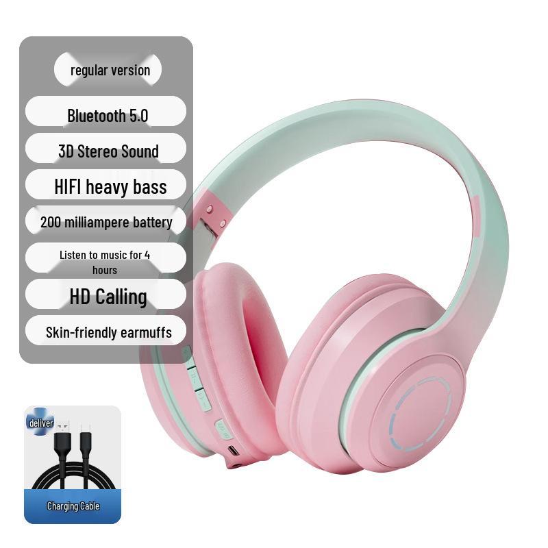 2025 Bluetooth Over-Ear Headphones for Female Students: Stylish Wireless Earmuff Headset