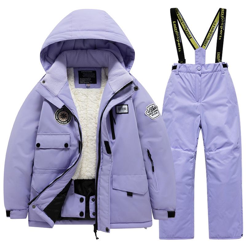 Children's Winter Ski Suit: Fleece-Lined, Waterproof, Windproof, One-Piece Ski Bib Pants for Boys and Girls