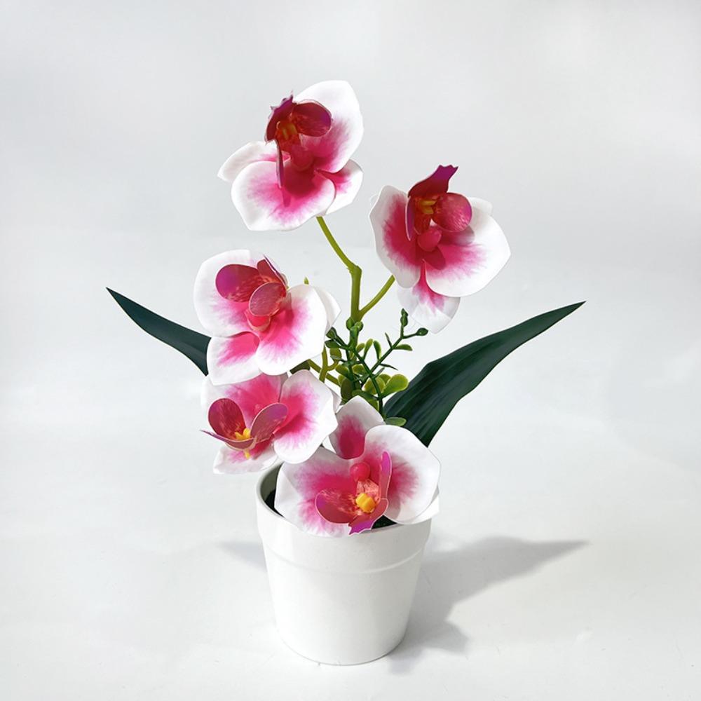 5 Blooms Artificial Orchid Arrangement Realistic Potted Flower Display Table Centerpiece