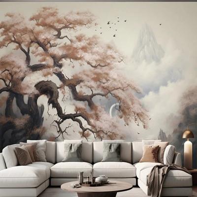 Natural Scenery Photo Mural Hand-Painted Wallpaper Tree Mountain Home Decor Wall Murals