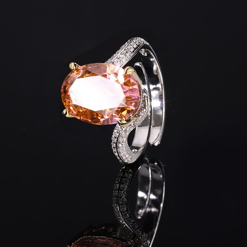 Jewelry Copper Bottom Gold-plated High-carbon Diamond Ice Flower Cut Pigeon Egg Copper Setting Set Female 10 * 14