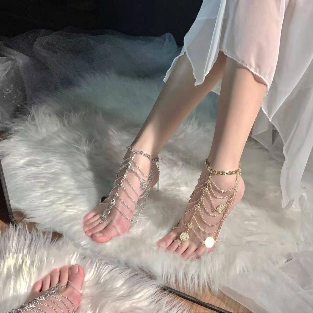2 pcs Multi-layer Tassel Ankle Chain Light Luxury Foot Chain Charm Instep Chain  Gifts