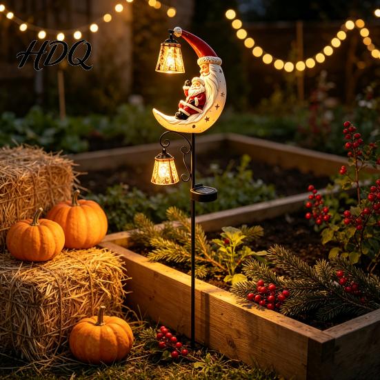 Festive Holiday Pathway Decorations Solar Christmas Santa Claus Moon Garden Stake Light Waterproof Crescent Outdoor Ground Inserted Night Lights LED