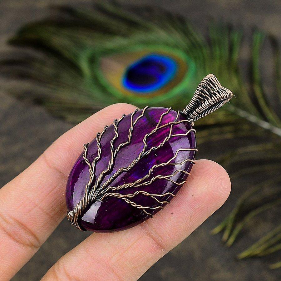Natural Purple Labradorite Gemstone Copper Wire Wrap Gift Pendant 2.17" m6M07
