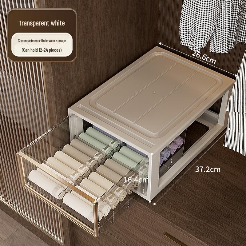 Transparent Plastic Underwear and Socks Drawer Organizer for Bedroom Wardrobe - Three-in-One Pull-Out Storage Box