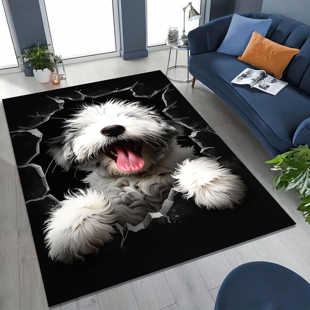 Tapete Fofo Cão Filhote Quebrando a Parede Ilusão 3D para Quarto Sala de Estar Sofá Casa Capacho Decoração, Tapete Grande Antiderrapante para Brincar de Crianças