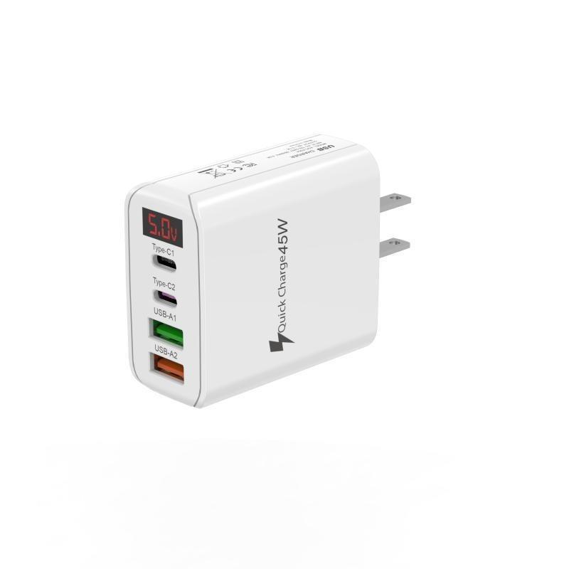 45W Multi-Port Charger with Digital Display - Fast Charging for EU/US/UK Mobile Devices