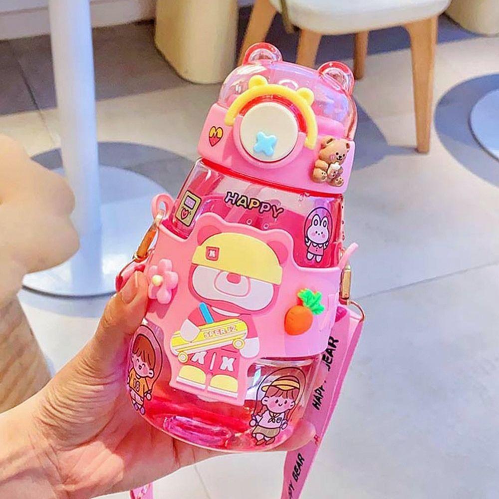 600ML With Strap Water Cup Leakproof Beverage Kettle Creative Kids Summer Water Bottle  School