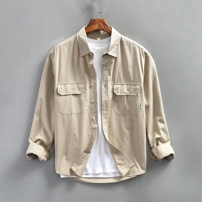 Japanese Style Cargo Shirts for Men Spring/Autumn New Fashion Streetwear Casual Loose Top Double Pockets Long Sleeve Pure Cotton Shirt