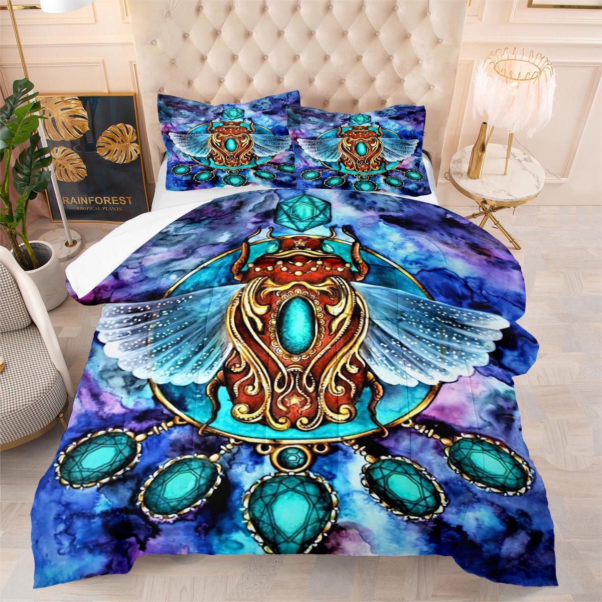Digital Print Feather Silk Cotton Quilt Core Butterfly Summer Quilt Double/queen Size Duvet Cover Set (3-piece) 140*200cm