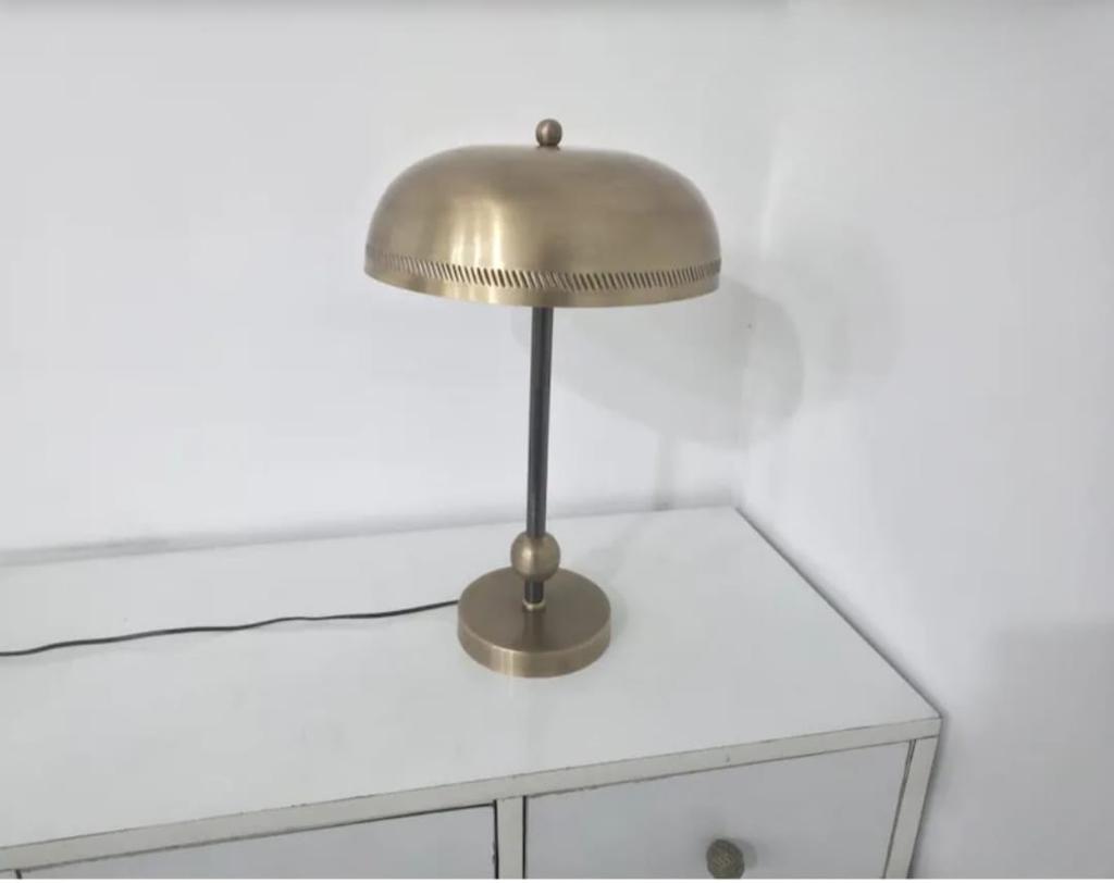 Mid century Raw Brass Table Lamp – Minimalist Bedside Light for Home or Office