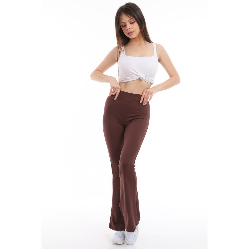 Pantaloni cu jambiere din lycra cu nervuri spaniole cu talie înaltă