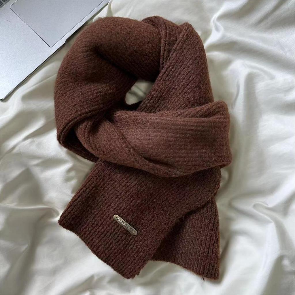 Korean Style Wool Solid Color Knitted Scarf Winter Versatile Neck Warmer High-End Gift for Women and Men