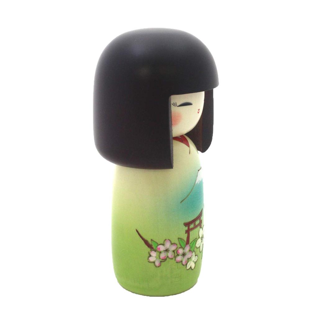 Creative Kokeshi Doll "Sunny Day in Japan" by Masayoshi Fujikawa, Winner of the Prime Minister's Award, Made in Japan, Wooden Ornament, Mount Fuji, Bl