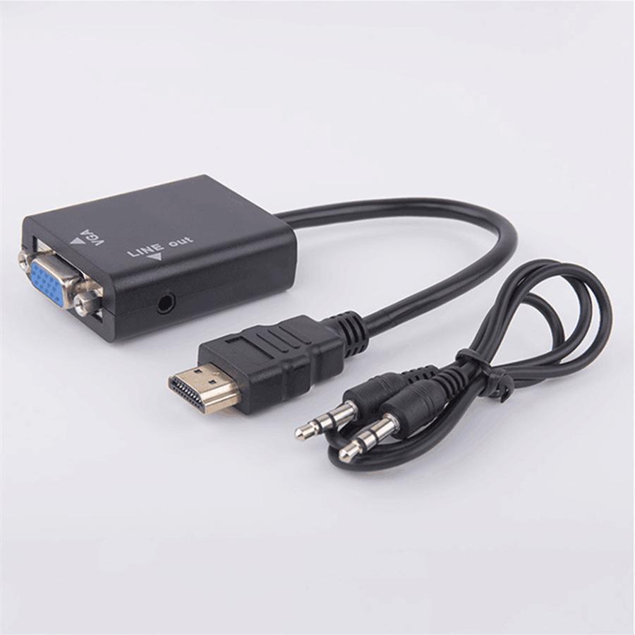 New 1×Black HDMI to VGA Converter With 3.5mm Audio Cable Video Output Adapter PC DVD