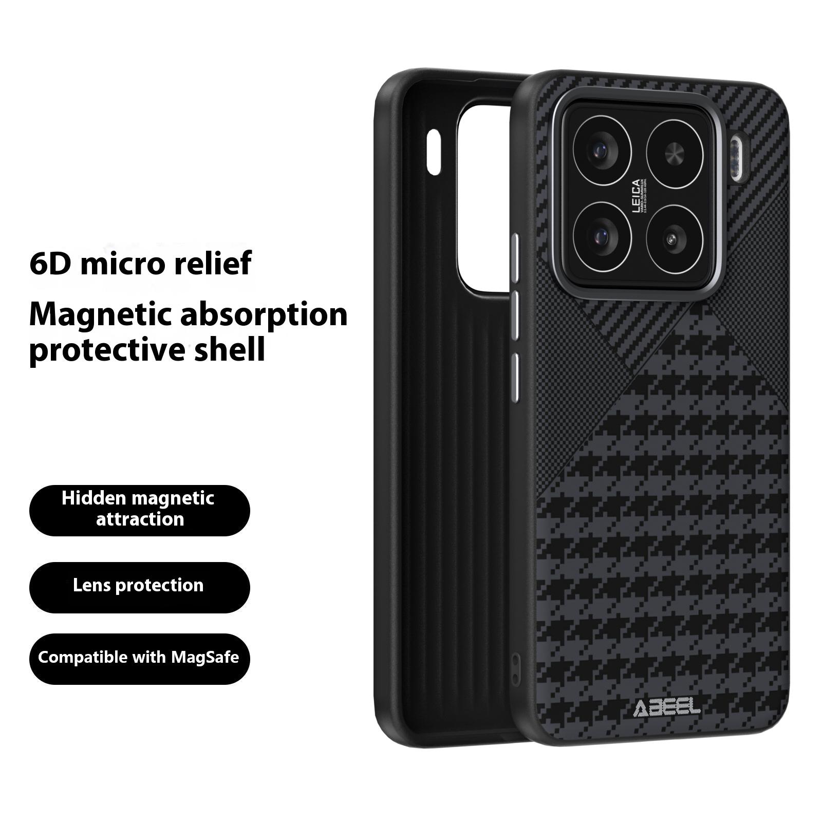 

ABEEL For Xiaomi 15 Case Compatible with MagSafe Micro-Embossing PC TPU Aluminum Alloy Leather Phone Cover As Shown A
