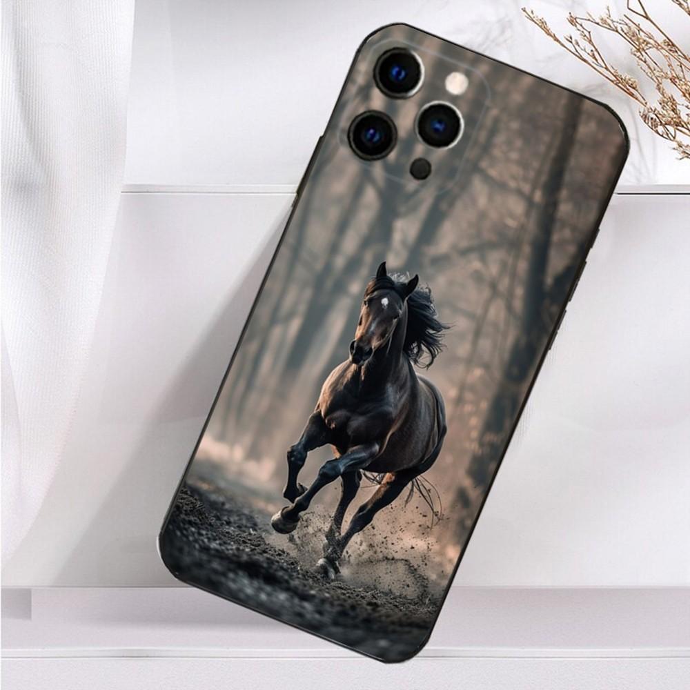 Art G-Galloping Horse Phone Case For iPhone 16,15,14,13,12,11 Plus,Pro Max,XS,X,XR,SE,Mini,8,7 Soft Silicone Black Cover