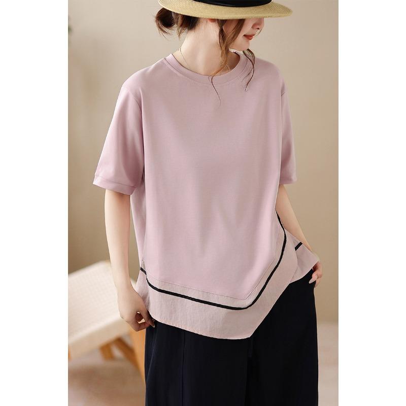 DIMANAF 2026 New Plus Size Summer Women T-Shirts Casual Lady Tops Tunic Shirt Oversize Loose Tees Cotton Solid