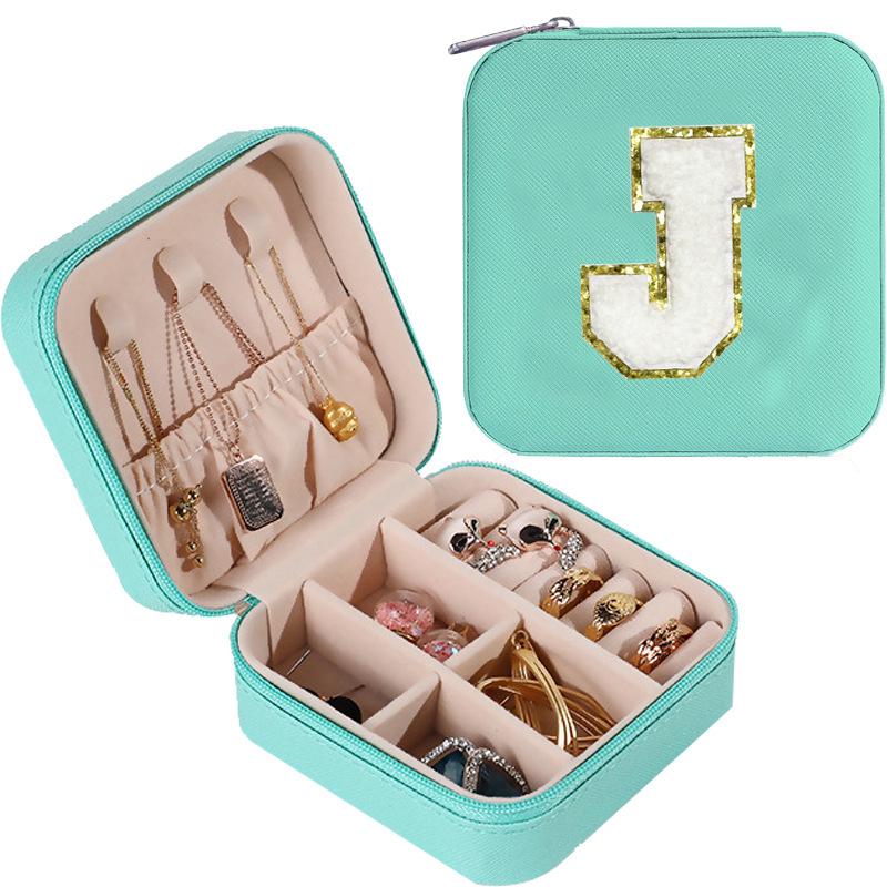 Large Capacity Jewelry Box for Stud Earrings and Rings - Portable Leather Storage with Letter Design