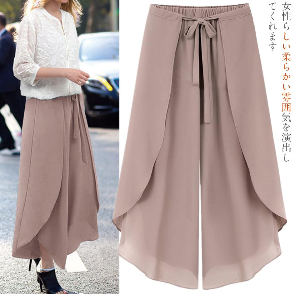 Layered Gaucho Irregular Elastic Solid Loose Perfect for Summer [7-livehouse] Women's Wide-Leg Pants, Pants, High-Waisted Pants, Chiffon, Pattern,